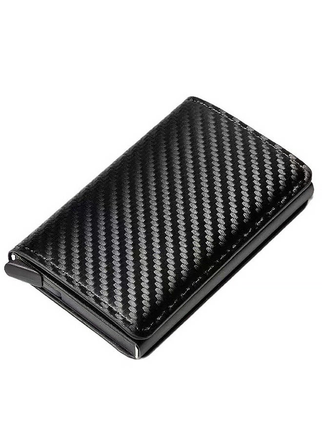 Simple toggle wallet,Simpl Wallet,Men's Genuine Leather Wallet,Credit Card Holder Anti-theft,Auto Pop Up Wallets (Carbon fiber texture - black) - Image 1